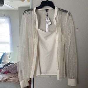 sheer button up women’s top from express (tank top included)
